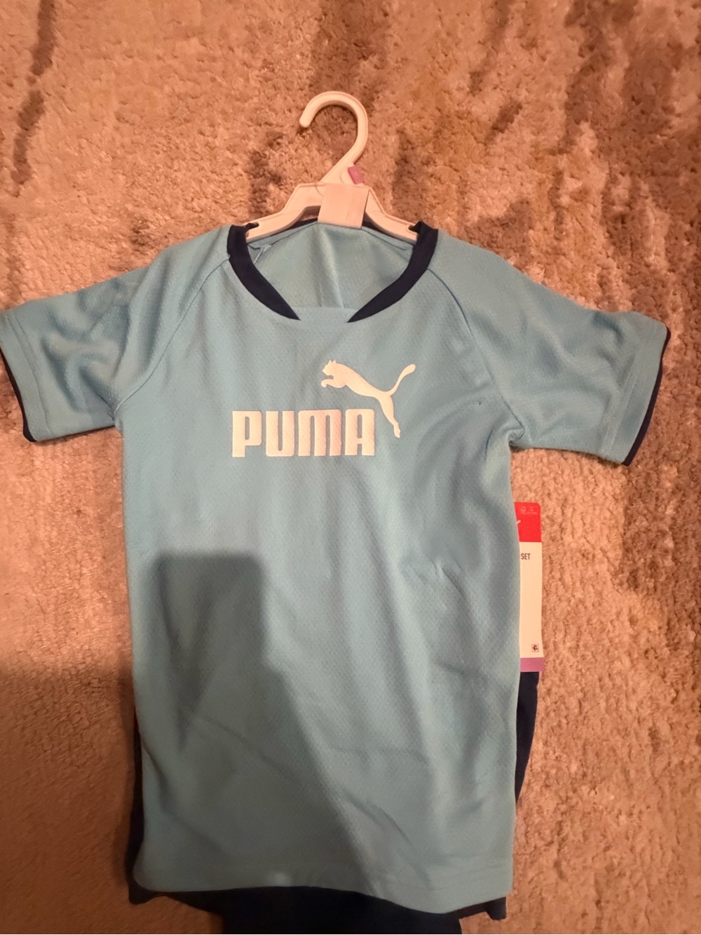 Puma Light Blue Short-Sleeve Logo Tee with Navy Trim